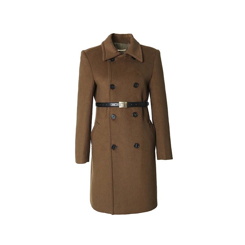 时尚蓄热气质锁温大翻领双排扣羊毛混纺拉毛大衣15505