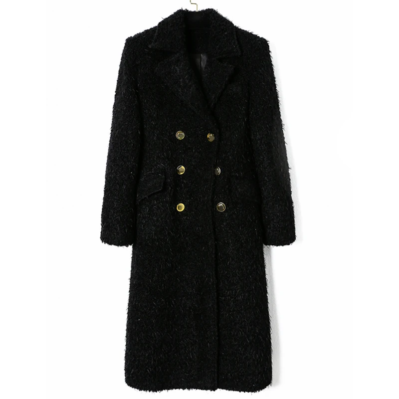 粗花呢长款西装领大衣外套1151