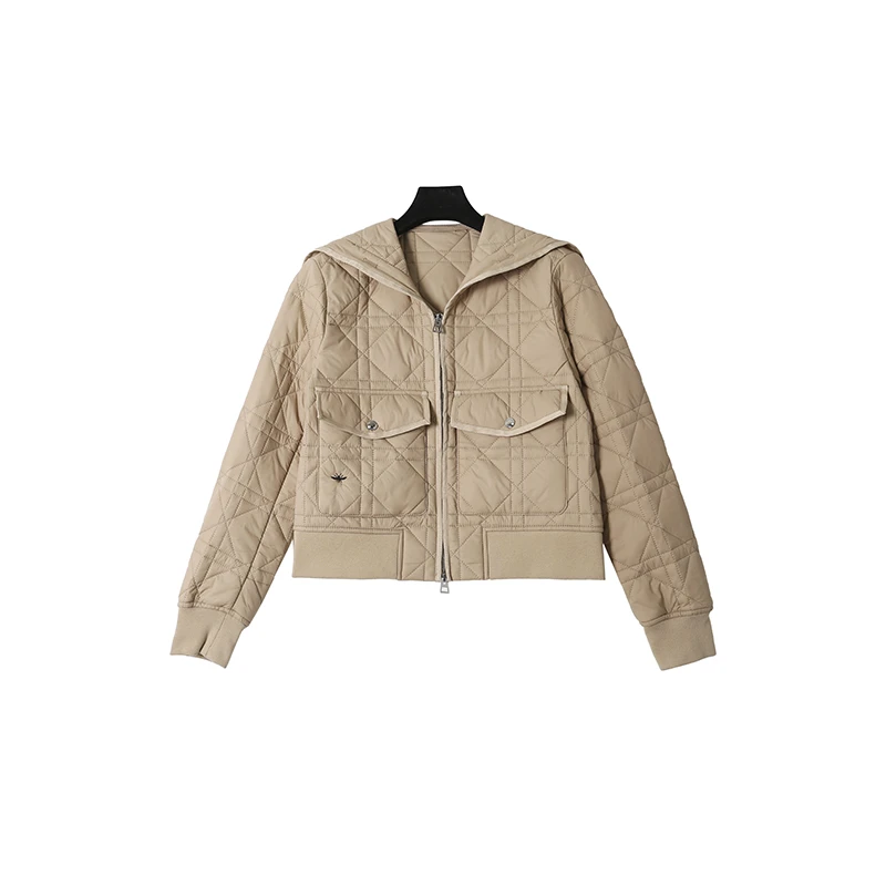 藤格纹夹棉大口袋保暖时尚休闲百搭冬季宽松短外套16889