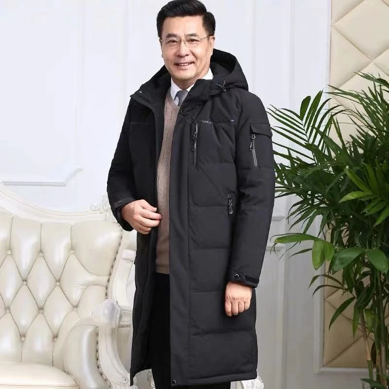 2023新款中老年羽绒服男加厚长款过膝外套老人冬装中年连帽爸爸装