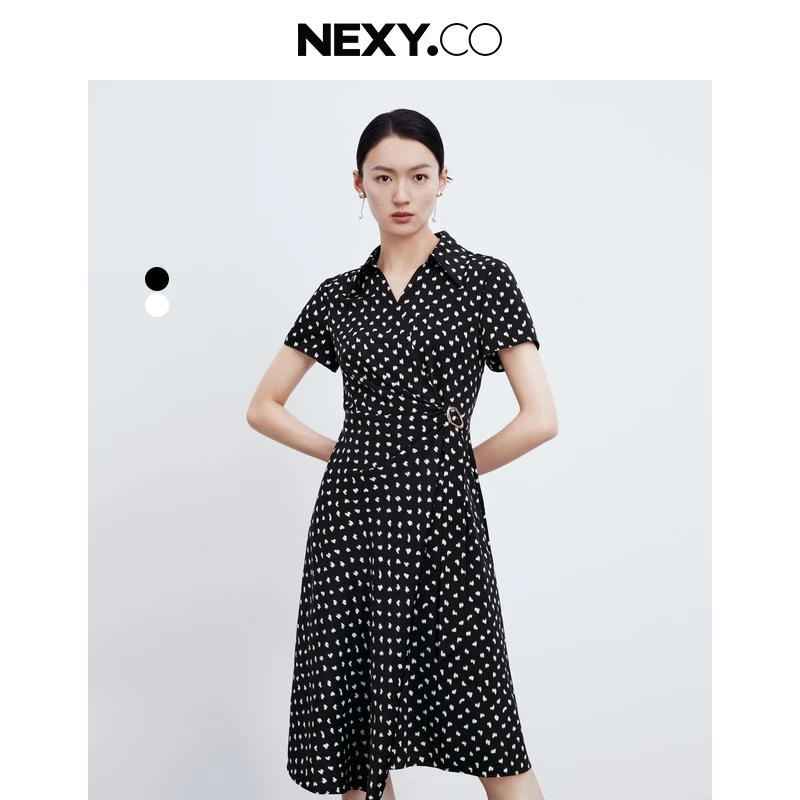 NEXY.CO/奈蔻女装连衣裙气质时尚夏季黑色法式XF05301W0