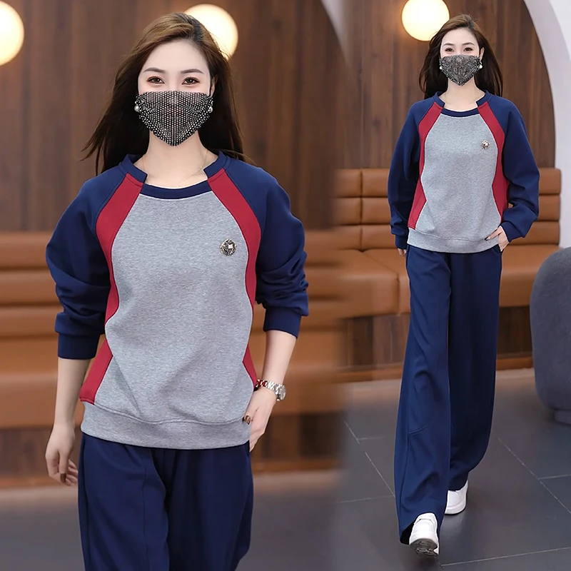 大码女装休闲套装宽松减龄胖mm韩版遮肚子显瘦200斤卫衣两件套