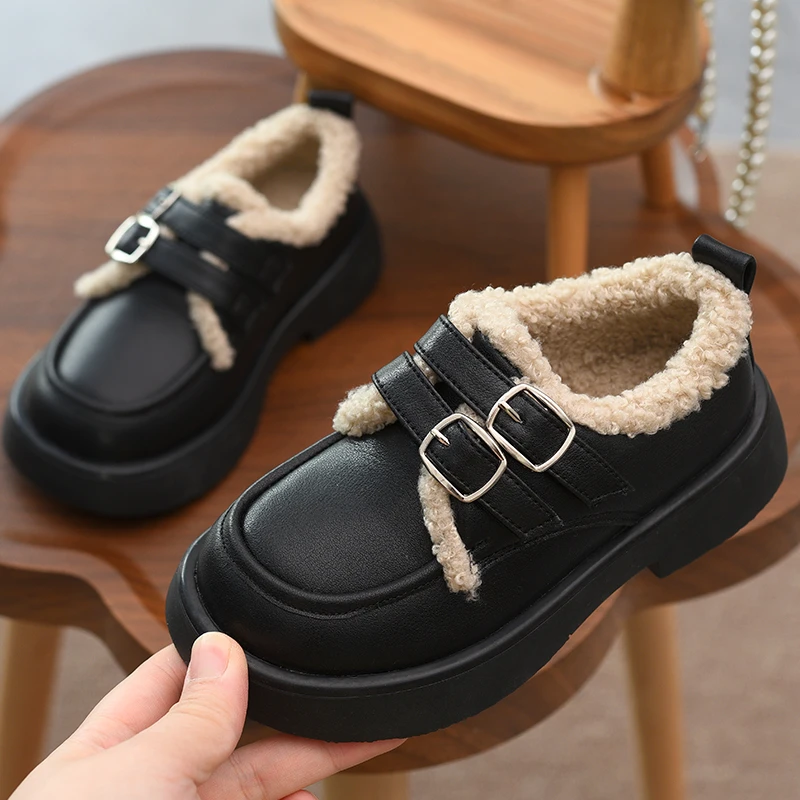 儿童加绒小皮鞋女童保暖公主鞋2025秋季新款女孩二棉冬季童鞋棉鞋