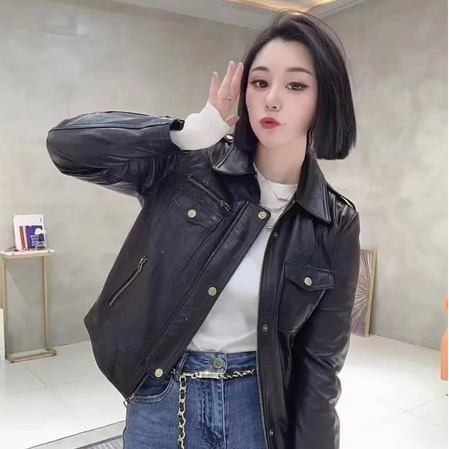 秋季新款休闲外套显瘦时尚百搭皮衣韩版翻领皮衣女外套985