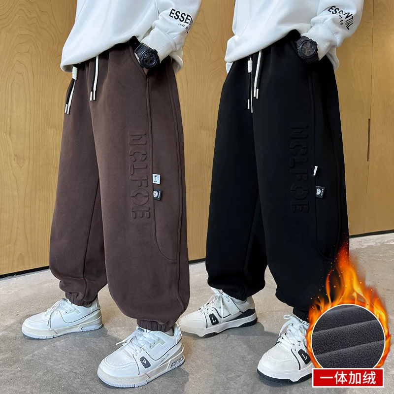 运动裤男童2024秋冬新款中大童潮酷休闲加绒厚裤子儿童一体绒卫裤