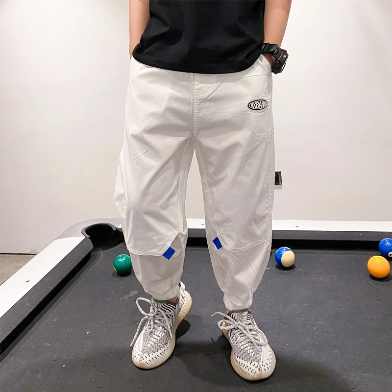 男童裤子夏季长裤薄款儿童防蚊裤中大童洋气白色休闲裤卡其九分裤