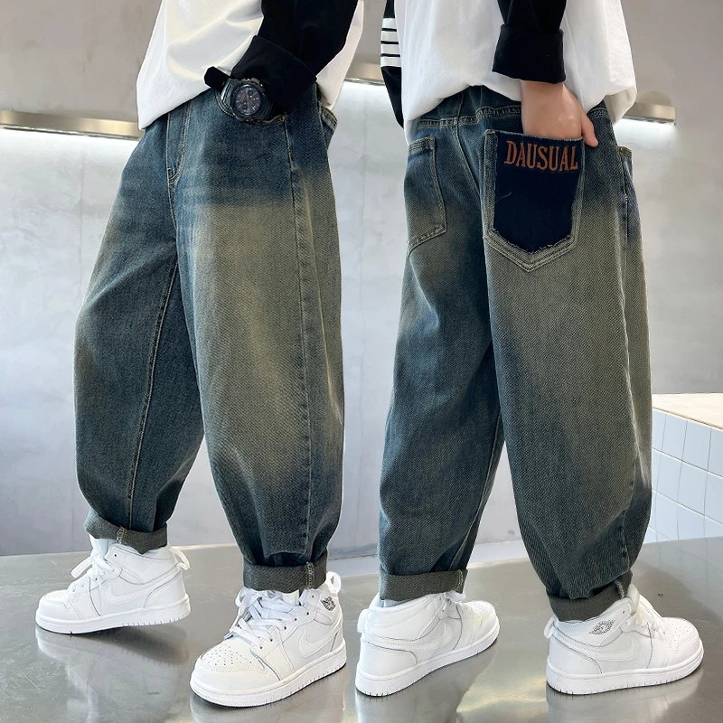 男童秋季直筒宽松牛仔裤春秋装2023新款休闲裤子长裤中大儿童潮酷