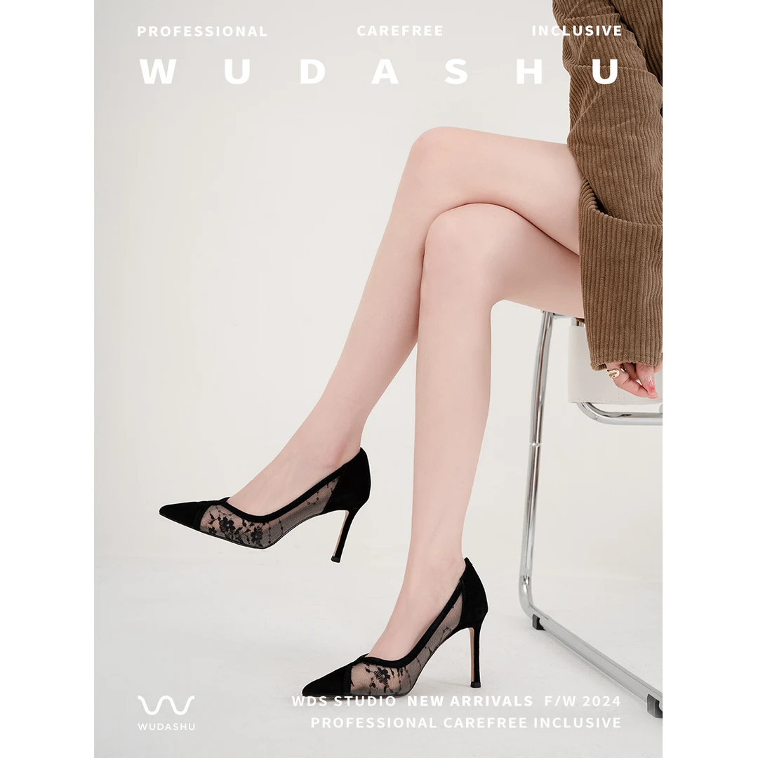 吴大叔2024年春夏新款气质时尚百搭夏季性感黑色法式浅口高跟鞋