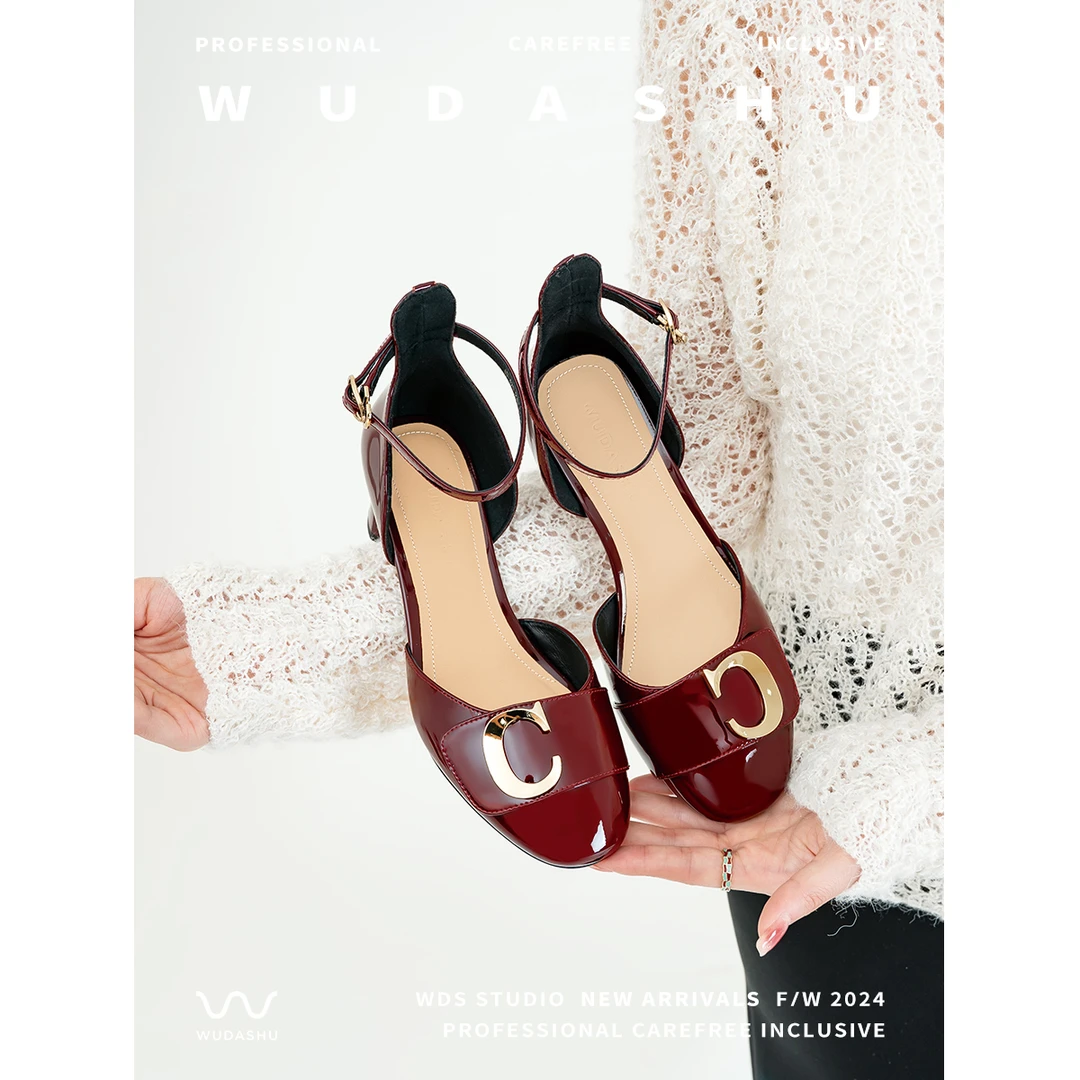 吴大叔2024年夏季新款百搭时尚气质玛丽珍法式包头女鞋10-420