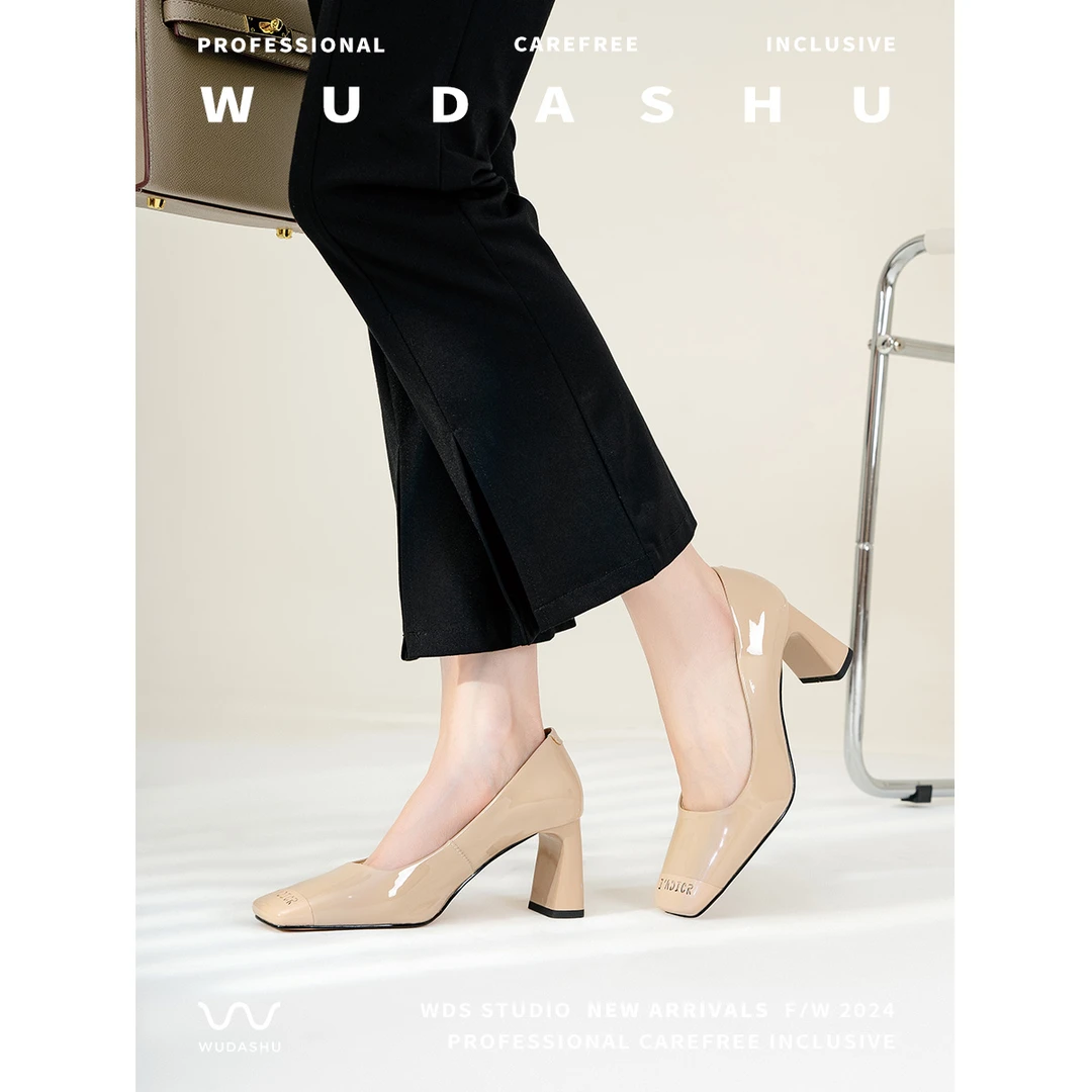 吴大叔2024年春夏新款气质时尚百搭粗跟尖头法式职业工作舒适女鞋