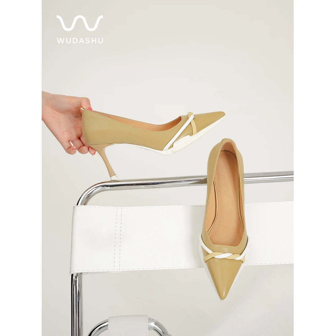 吴大叔2024年春秋新款气质时尚百搭细跟裸色浅口高跟鞋86-002