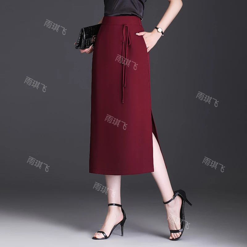 早秋款高腰开叉包臀裙女2024夏季国风复古松紧腰中长半身裙