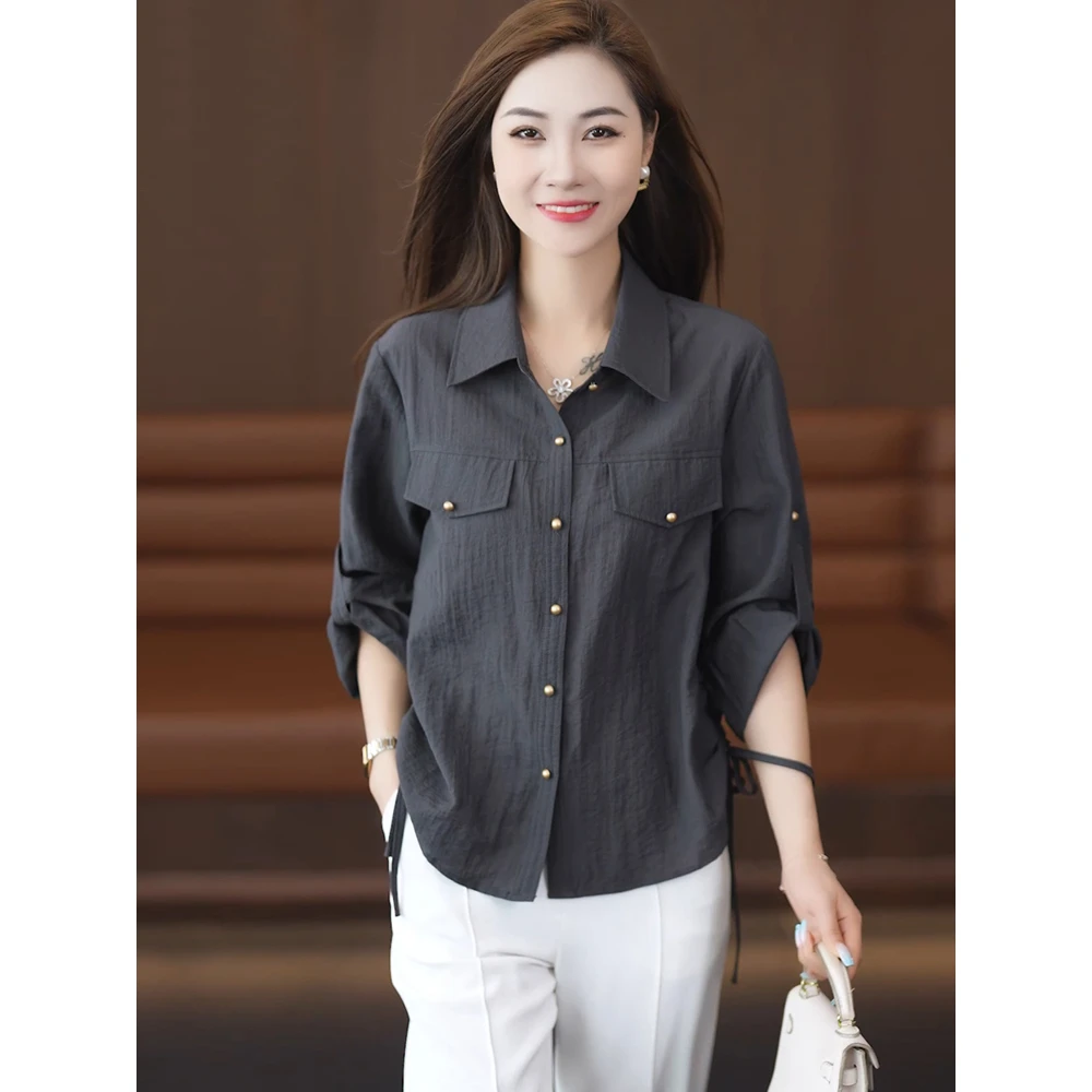 长袖衬衫女装2025新款秋季洋气百搭时尚漂亮上衣女士宽松显瘦衬衣