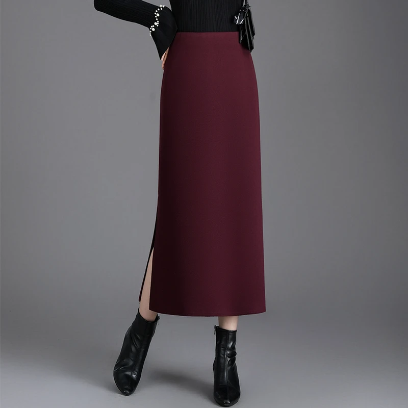 气质半身裙女秋冬高腰直筒小个子a字长裙中长款侧开叉包臀裙