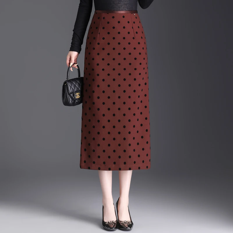 波点包臀裙女秋季2024新款气质高腰显瘦半身裙通勤中长直筒裙