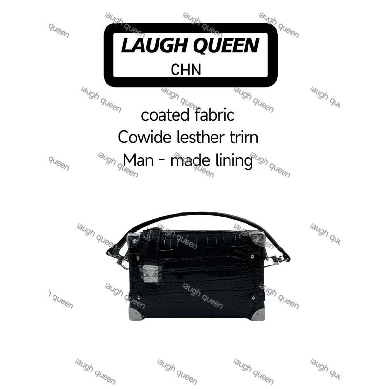 Laugh Queen手工打造真皮女士包A10692黑色压纹软四方盒子