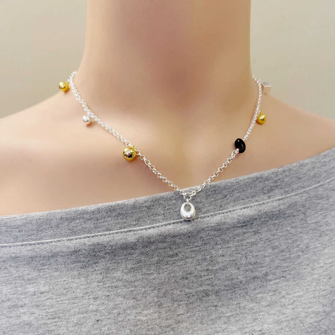 铜合金项链 设计感金银小荷包锁骨链韩系小众设计项链随性叠戴