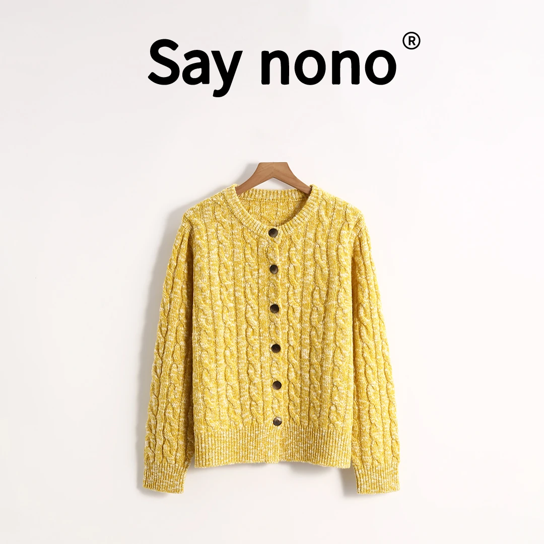 懒猫nono│Saynono  圆领长袖绞花短款羊毛开衫针织毛衣 /JS1818