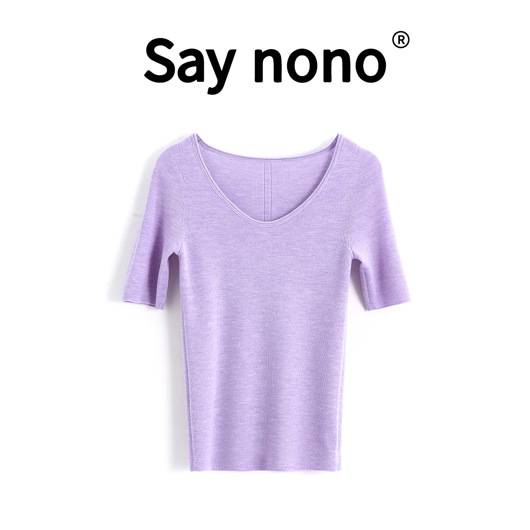 懒猫nono│Saynono 100%＿百搭扬子纱线羊毛中袖修身上衣 *T24085