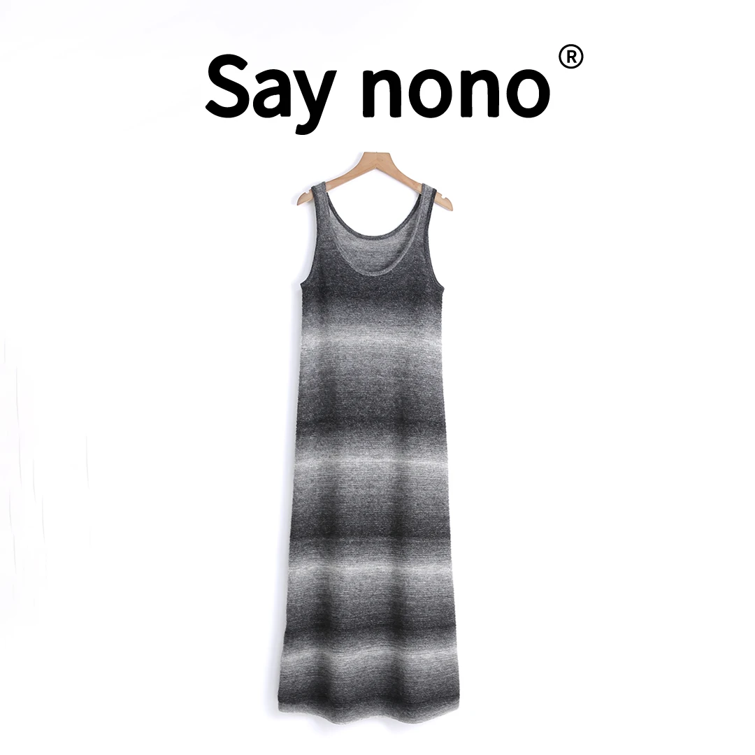 懒猫nono│Saynono 韩风＿条纹长款无袖背心针织连衣裙女 /SYAA3136