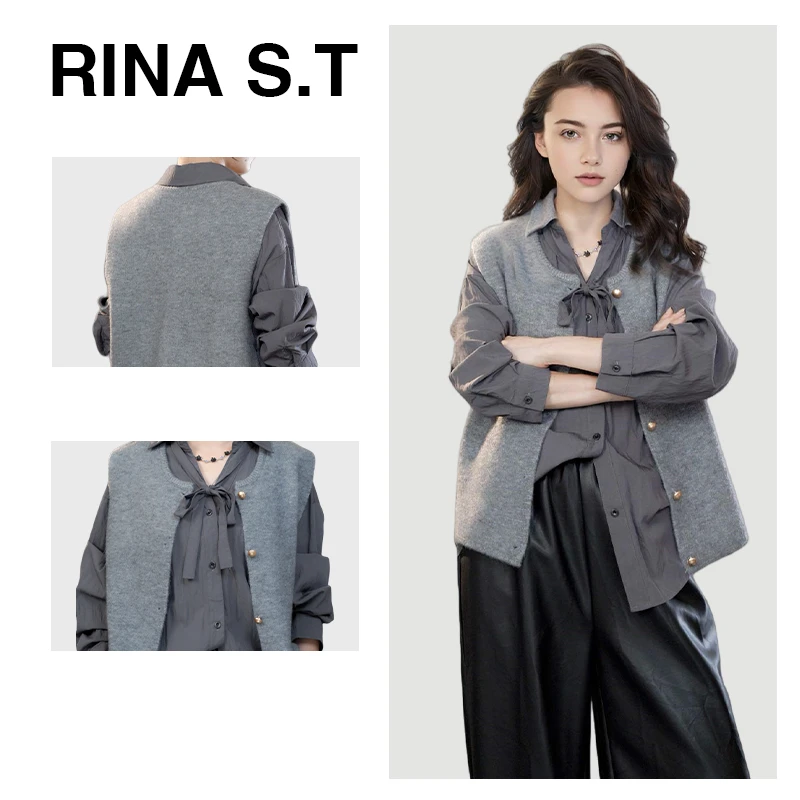 【RINA S.T】温柔系单排小金扣针织马甲