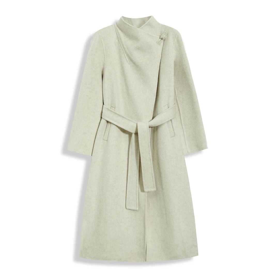 宁熙ec原创时髦酷飒系带长款双面呢高级感大衣女新款24901