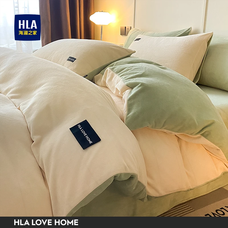 海澜之家A类纯色牛奶绒双拼四件套加厚加绒单人学生宿舍床单被套