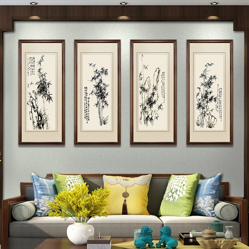 古吴女红1-4丝纯手工刺绣装饰画苏绣成品挂画四联幅水墨竹郑板桥