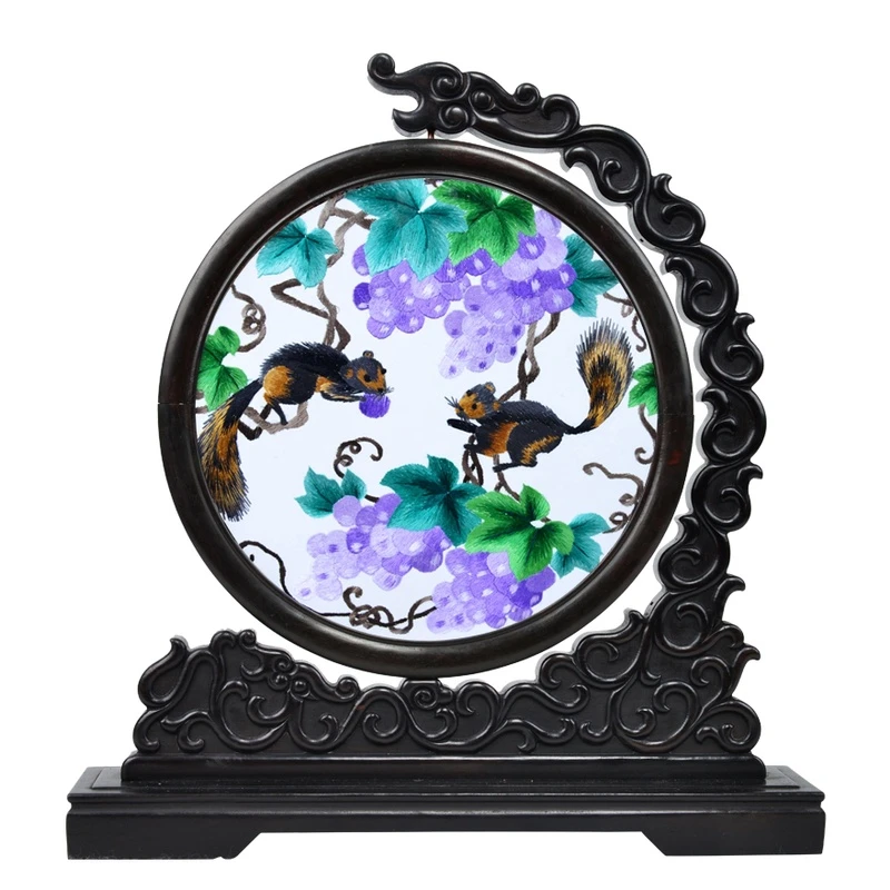 苏州特产纯手工刺绣苏绣成品双面绣摆件摆台礼品 紫光檀桑蚕丝