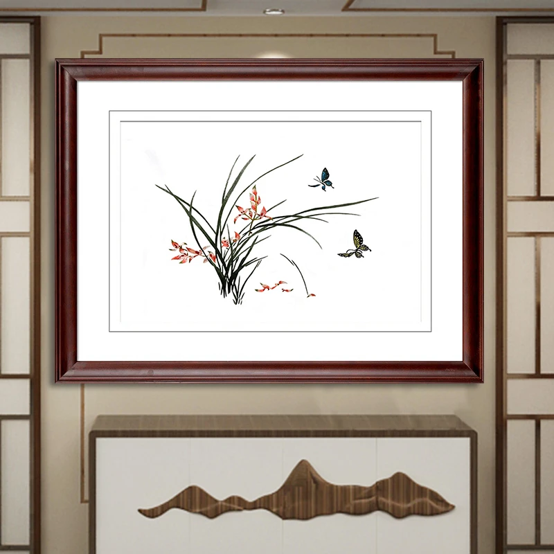 1-4丝苏绣成品挂画纯手工苏州刺绣画中式玄关卧室装饰画新品兰花