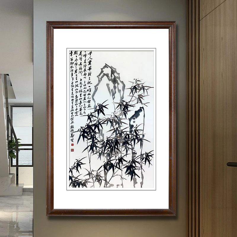 纯手工苏州刺绣画苏绣蚕丝成品挂画客厅玄关装饰画郑板桥竹石图