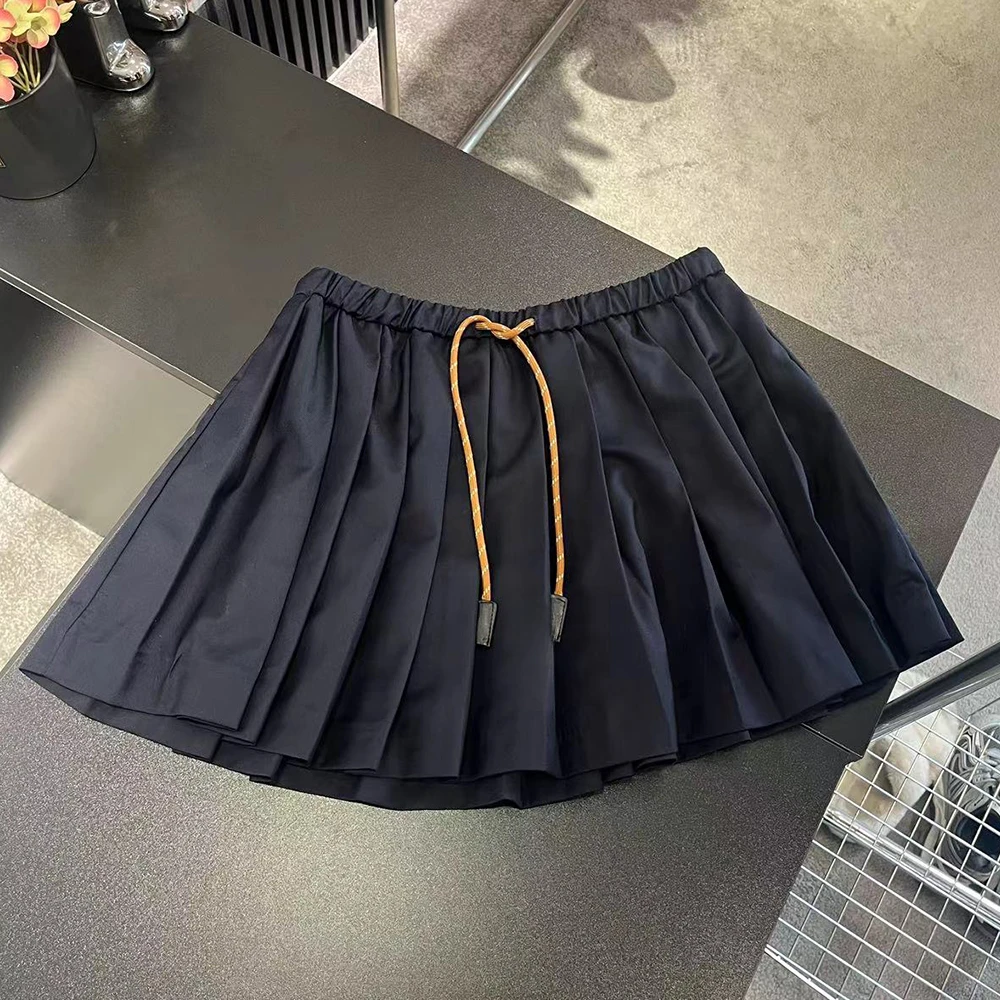 4804韩版抽绳百褶裙休闲百搭学院风短裙