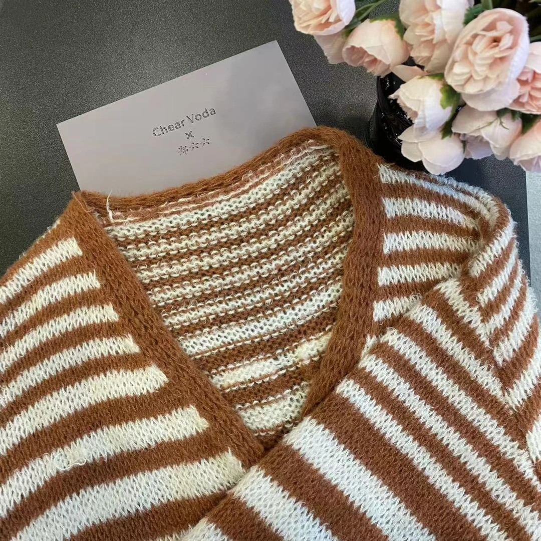 复古条纹针织开衫4820