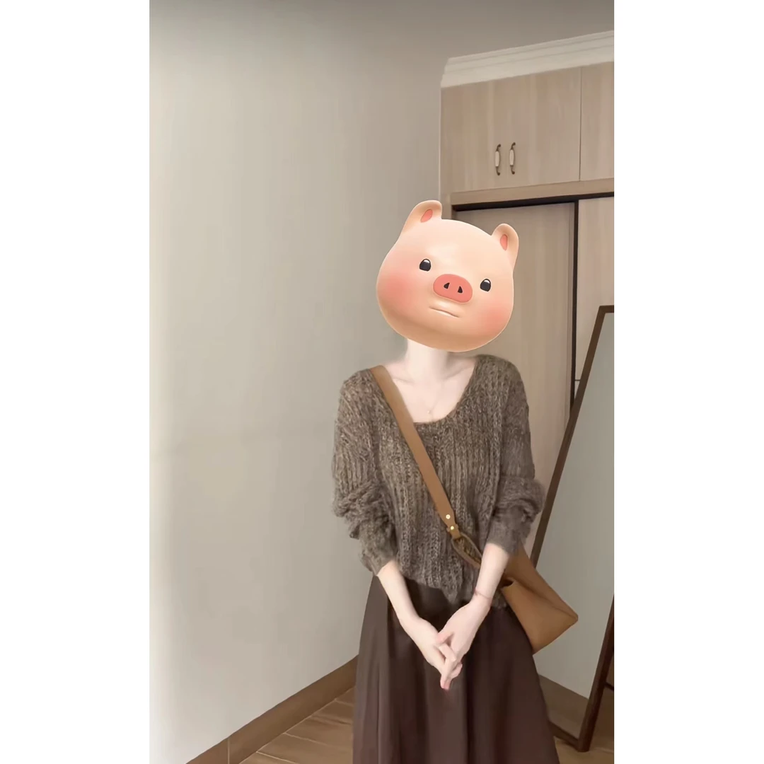 【KEKE】新款秋冬长袖毛衣针织衫休闲百搭棕色a字长裙韩版韩版穿搭