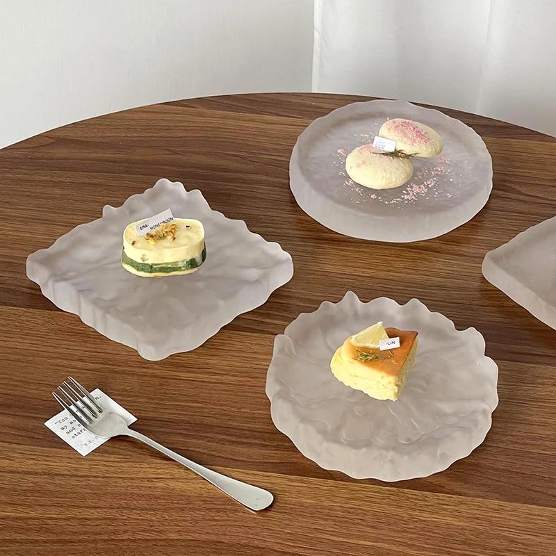 磨砂玻璃冰川盘家用下午茶精致仪式感西点甜品蛋糕点心展示餐盘子