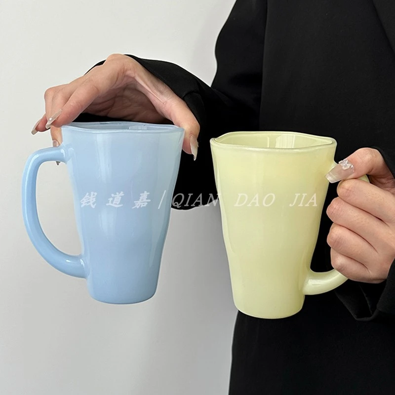 高级感小清新不规则带把玻璃杯马克杯小众设计高颜值冷饮杯果汁杯