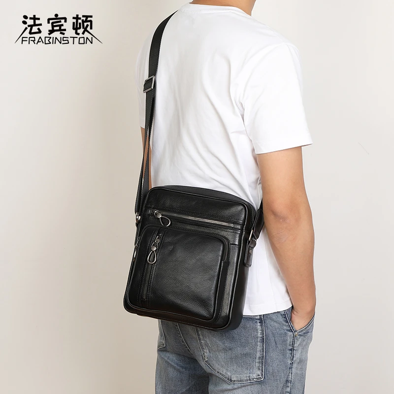 FRABINSTON/法宾顿头层牛皮背包单肩斜挎包休闲百搭真皮男包竖款