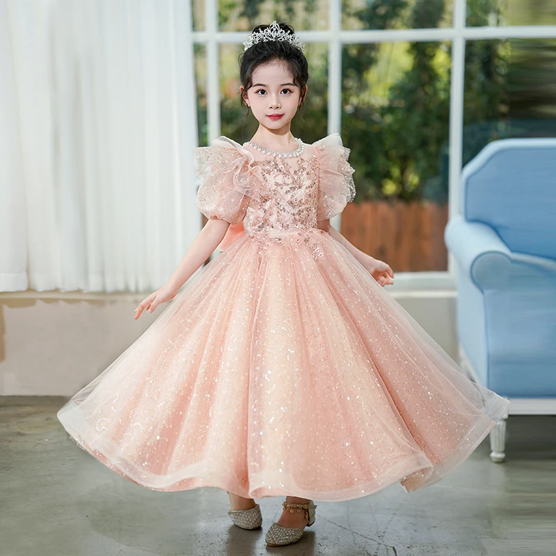 7812女童礼服公主裙蓬蓬裙花童婚纱女孩走秀主持人演出连衣裙子