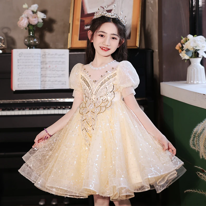 99218新款短袖短款女童洋气公主裙夏宝宝连衣裙子礼服走秀小女孩