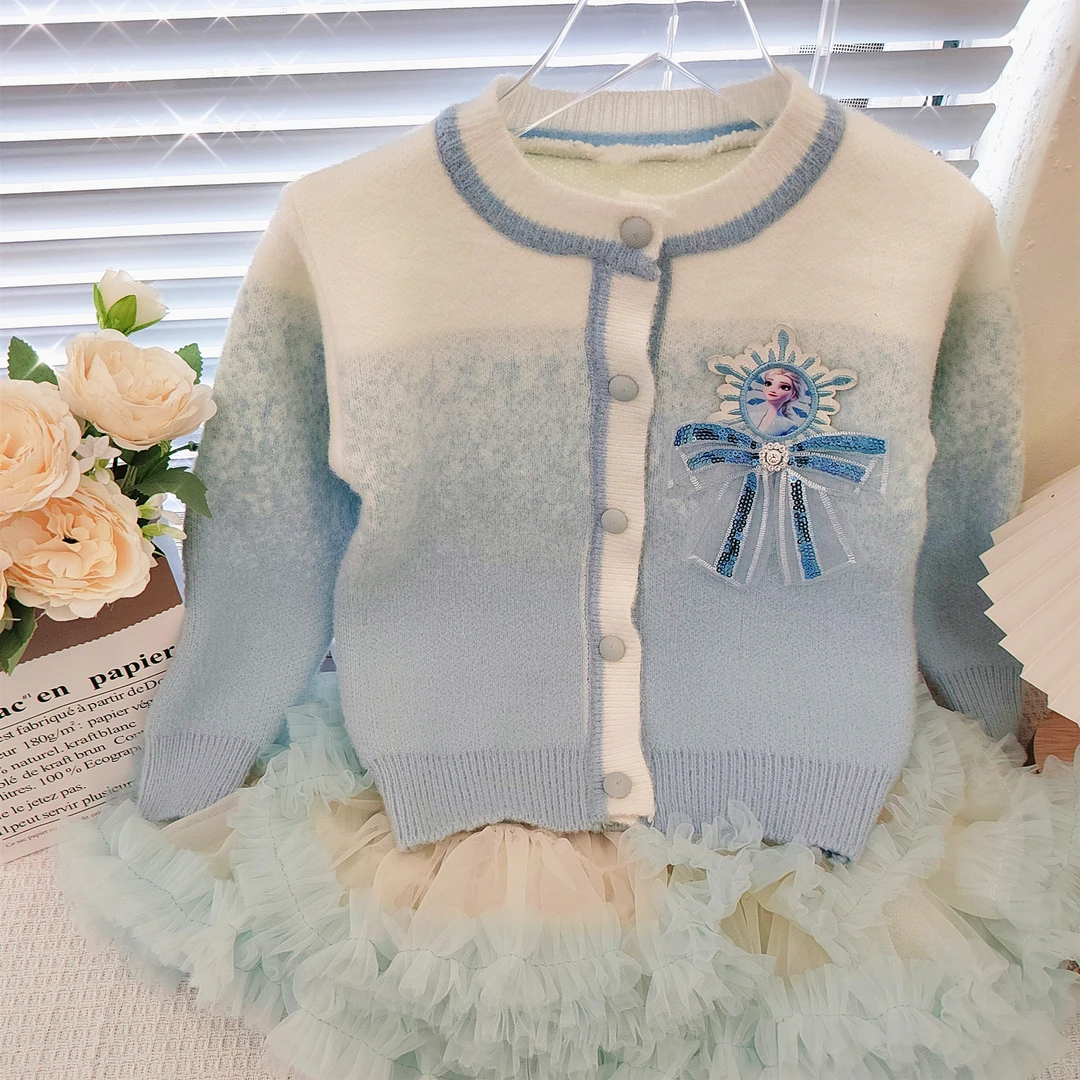 女童渐变莎莎公主吊染毛衣中小童针织开衫秋季新品