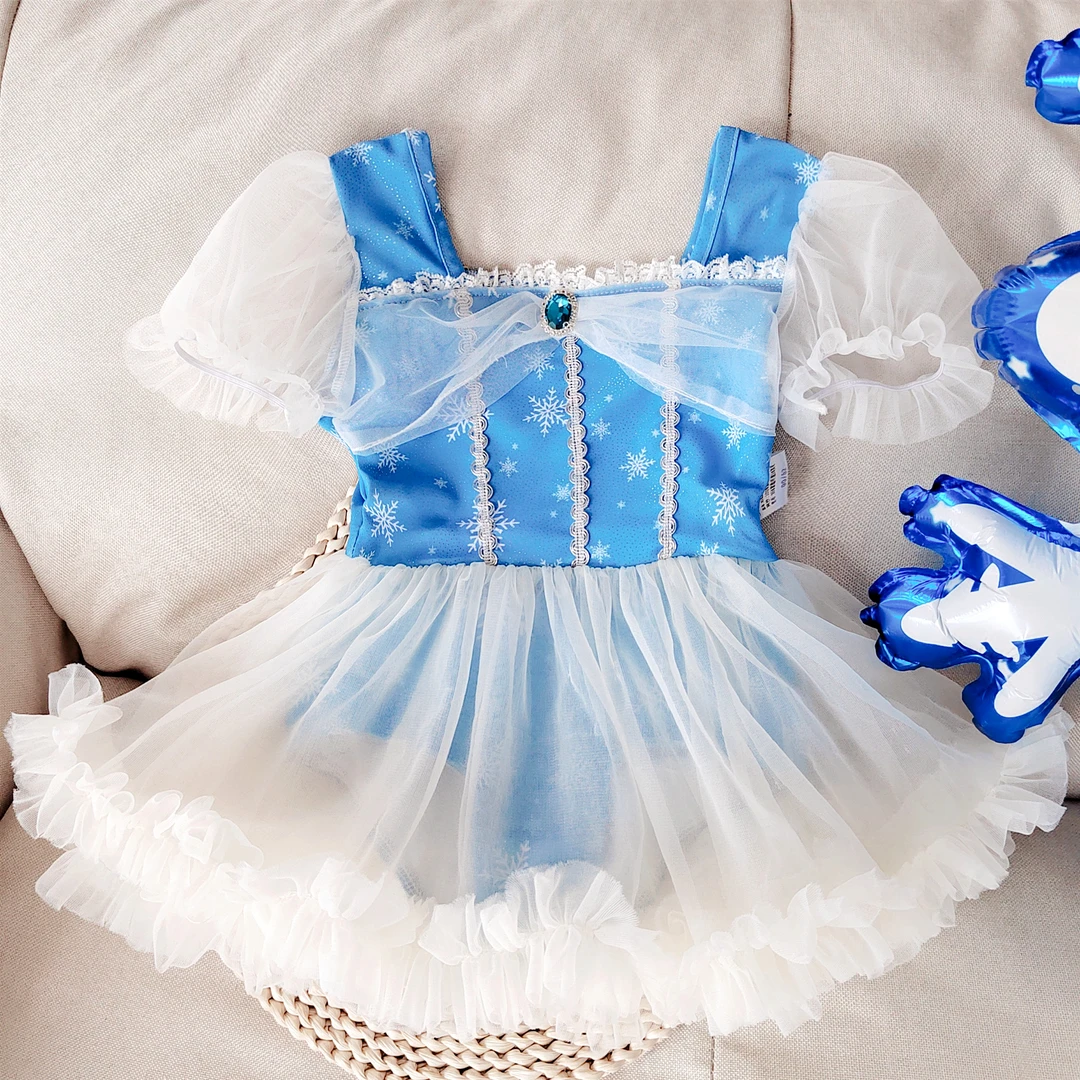 女童泳衣儿童女网红连体夏季游泳女6-12岁儿童衣服蓝色艾莎宝宝