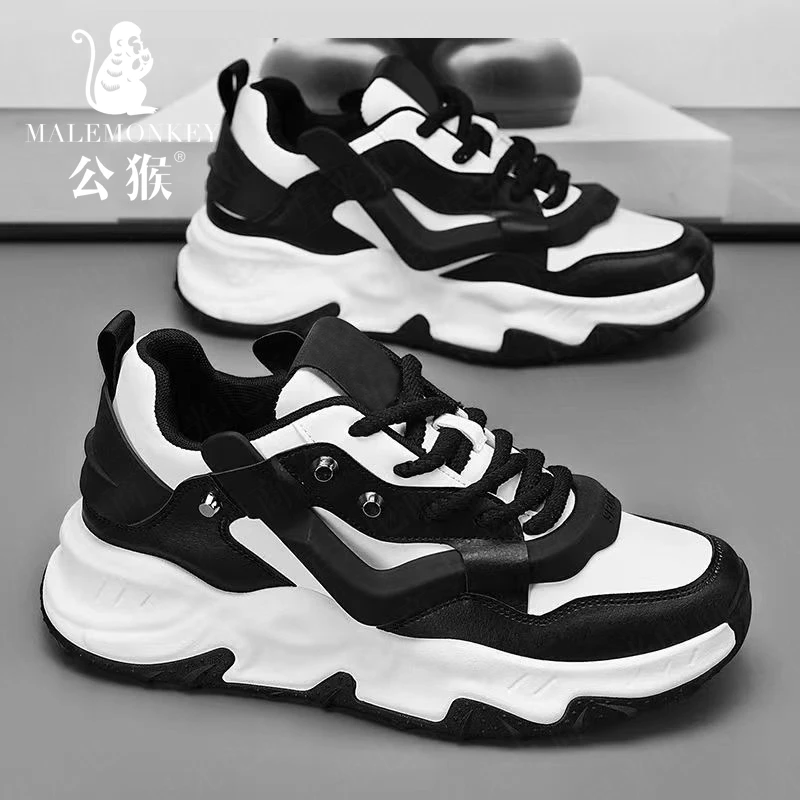 公猴男鞋新款百搭男士低帮休闲老爹鞋厚底增高运动小白鞋-24LJ132