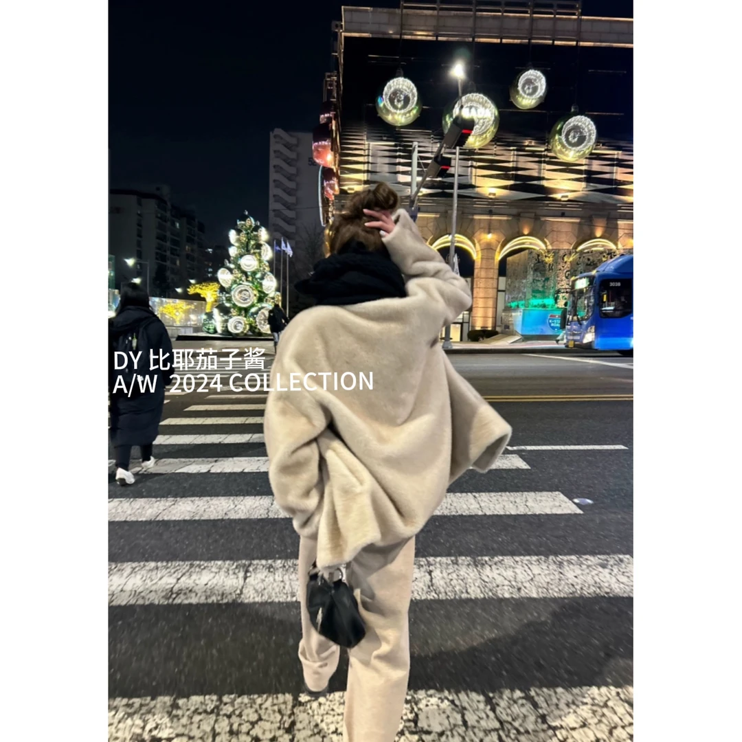 比耶茄子酱｜2024炒好rua的设计师款休闲百搭宽松仿貂毛的毛毛外套