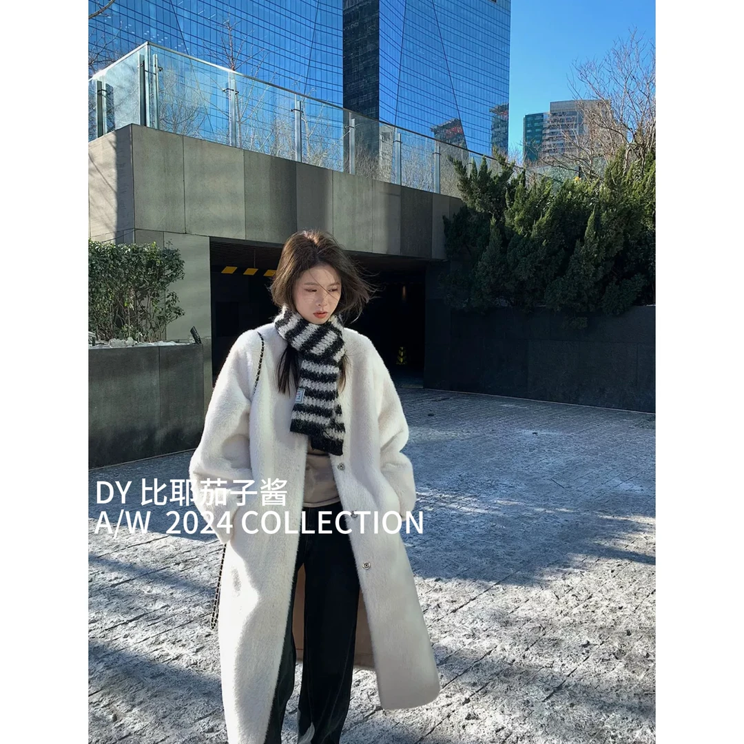 比耶茄子酱｜2024秋冬新款双毛针渐变休闲宽松百搭秋冬外套女气质