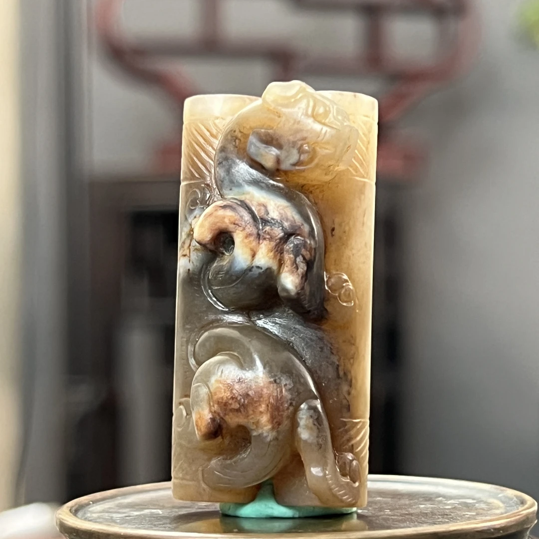 高浮雕螭龙双管勒子 挂件 扣 K2