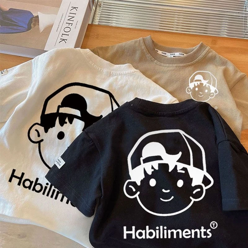 纯棉男童短袖T恤新款夏季中小童时尚百搭港风儿童女宝宝上衣半袖t