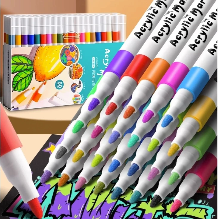 儿童丙烯马克笔不透色学生美术专用画笔绘彩防水水彩笔