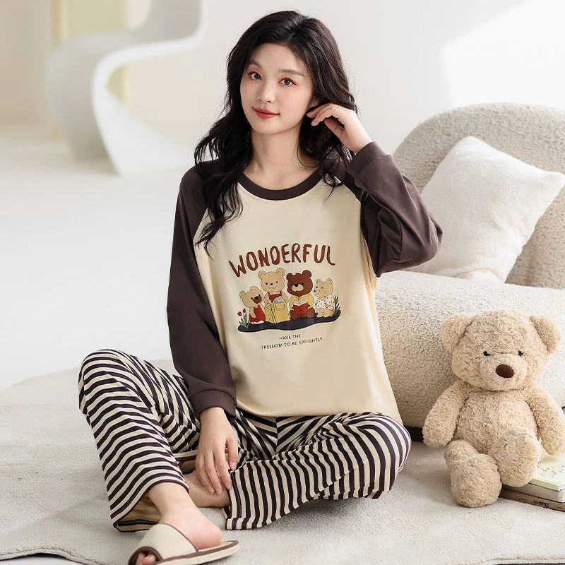 双面德绒睡衣女秋冬季新款卡通休闲宽松长袖保暖外穿家居服套装