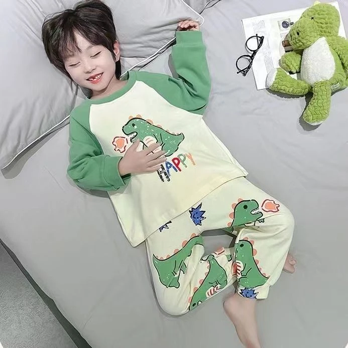 【现货】男女童睡衣春秋季2024新款儿童秋天长袖恐龙卡通家居服女童