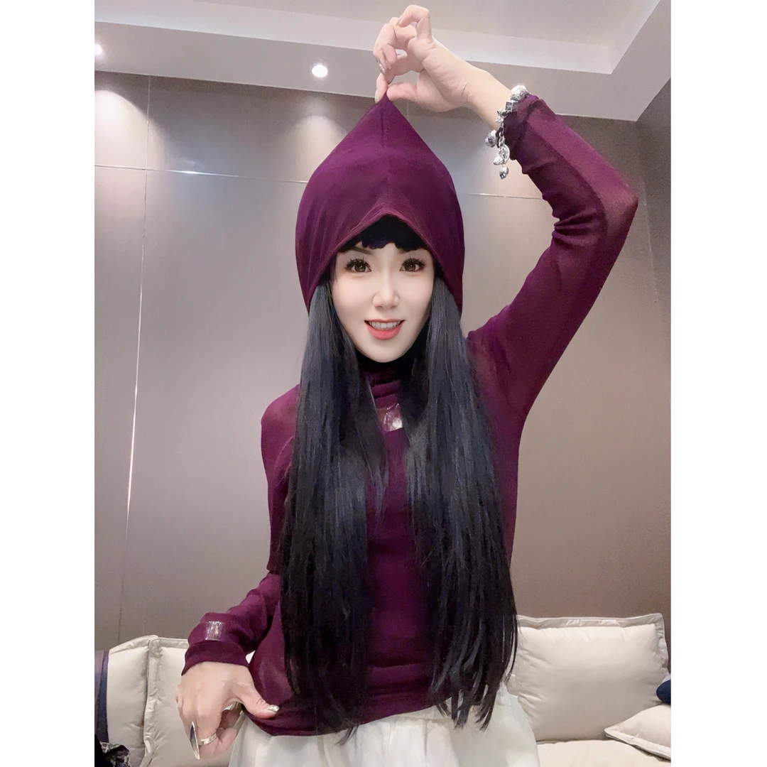 大漂亮家的休闲气质百搭时尚连帽长袖显瘦打底连帽女巫小衫